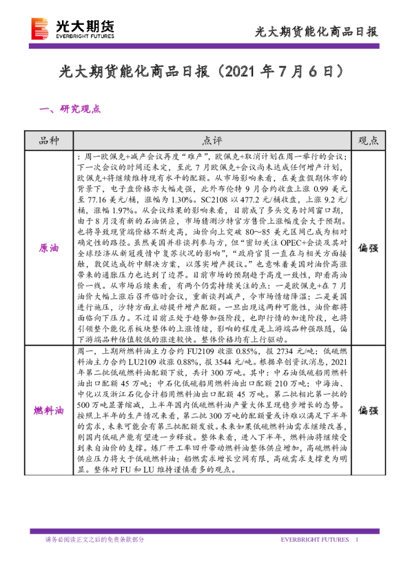 光大期货能化商品日报