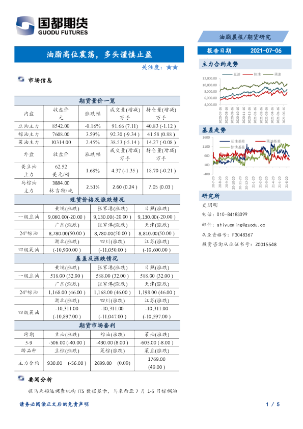 油脂晨报：油脂高位震荡，多头谨慎止盈