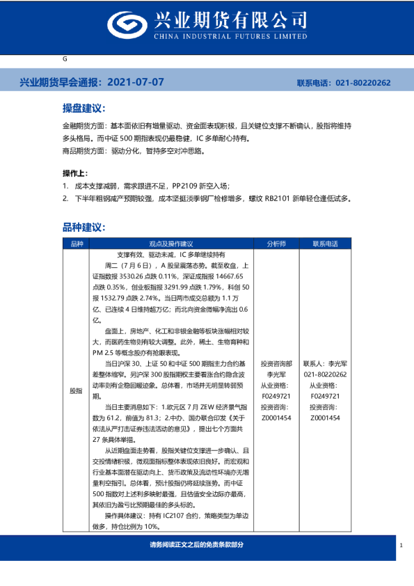 兴业期货早会通报