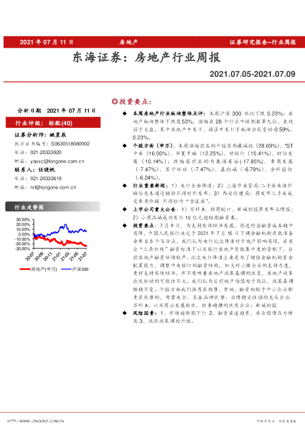 房地产行业周报