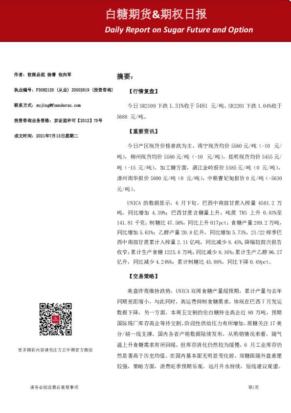 白糖期货&期权日报
