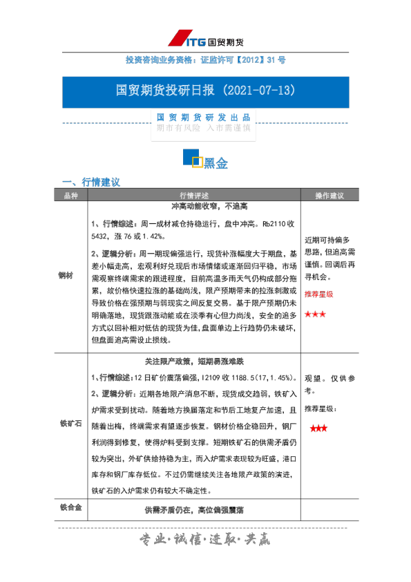 投研日报：黑金