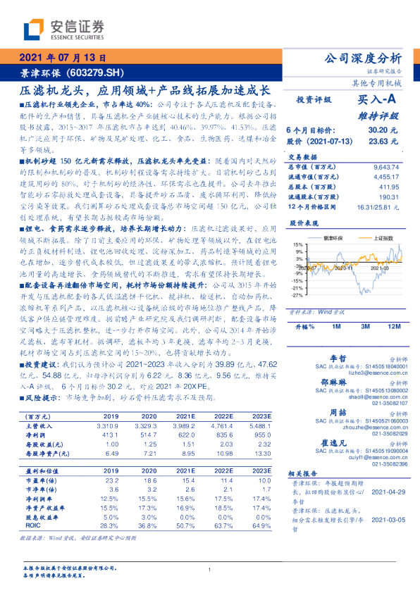 压滤机龙头，应用领域+产品线拓展加速成长