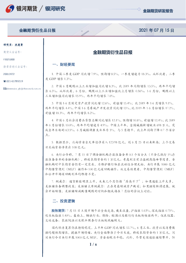 金融期货衍生品日报