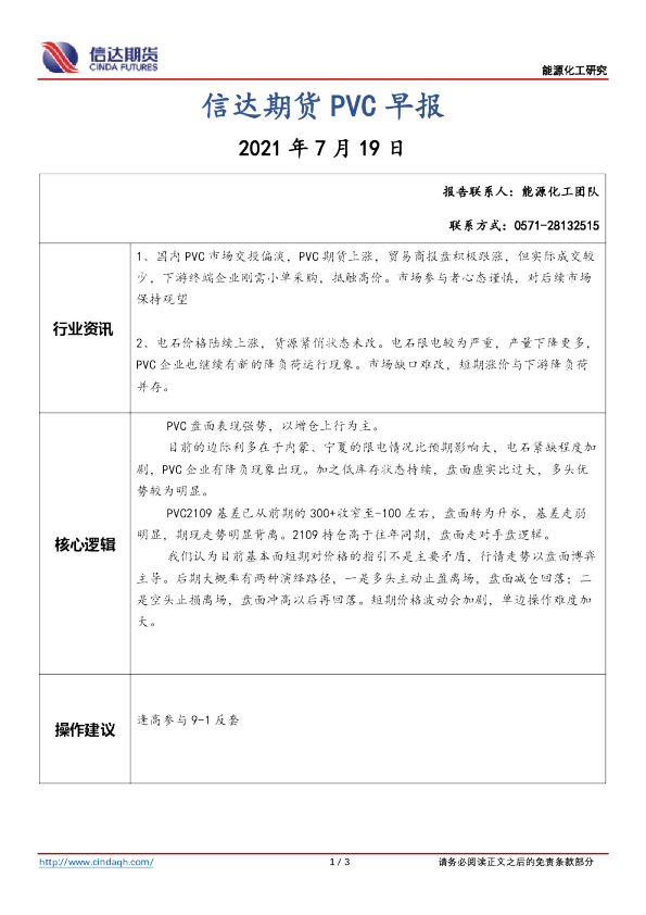 信达期货PVC早报