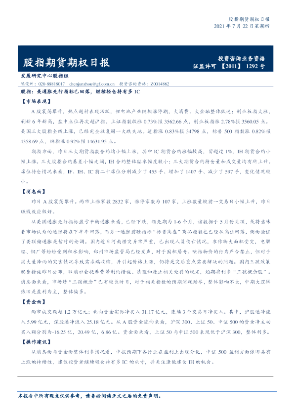 股指期货期权日报