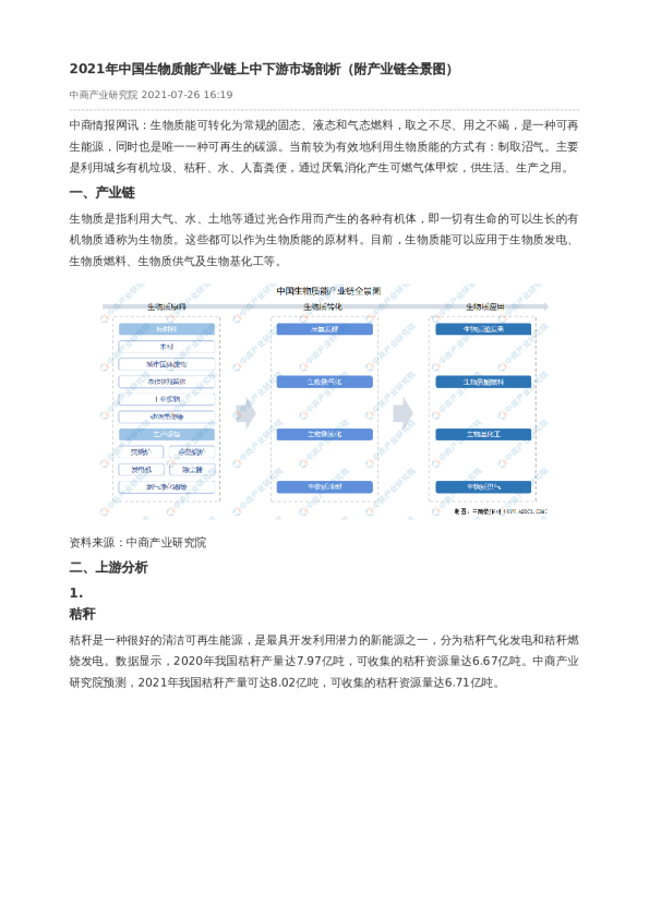 2021年中国生物质能产业链上中下游市场剖析（附产业链全景图）