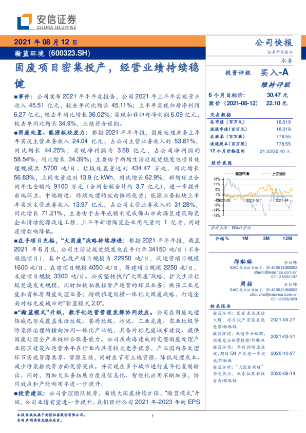 固废项目密集投产，经营业绩持续稳