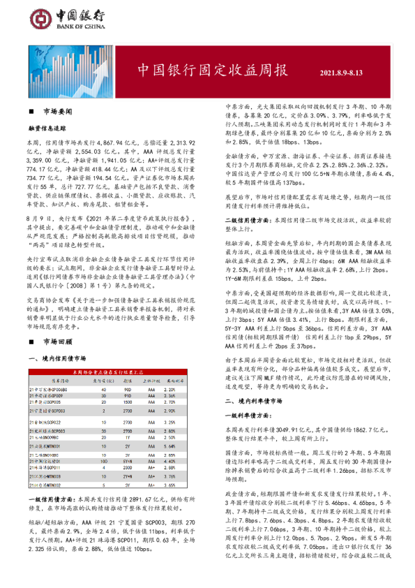 固定收益周报2021年8月16日