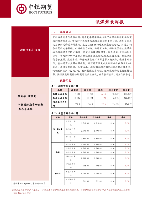 焦煤焦炭周报