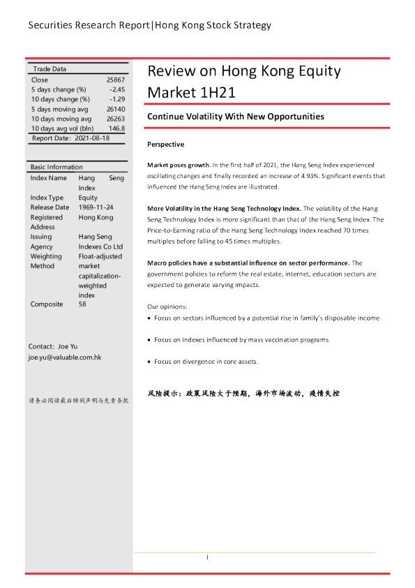 Review on Hong Kong Equity Market 1H21