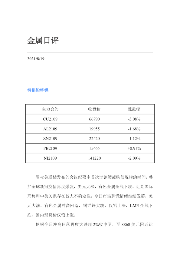 金属日评