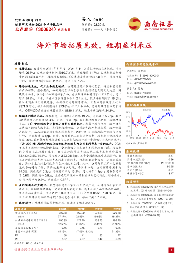 海外市场拓展见效，短期盈利承压