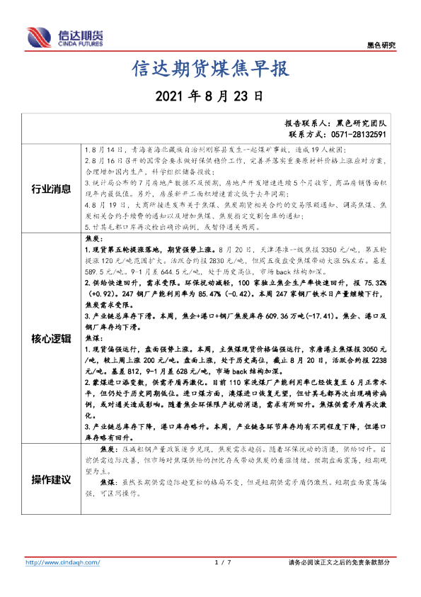 煤焦早报