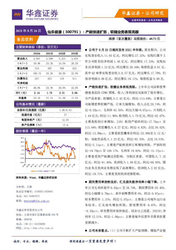 产能快速扩张，软糖业务表现亮眼