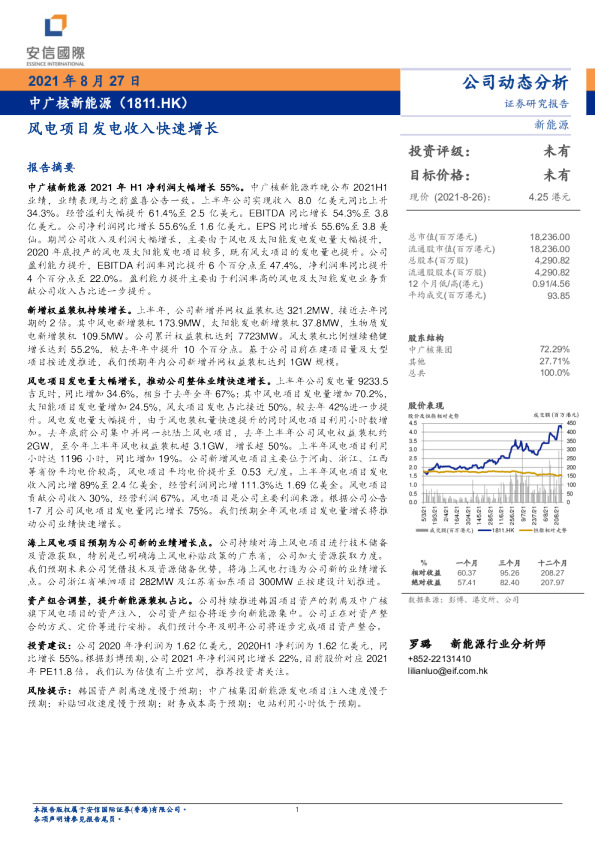 风电项目发电收入快速增长