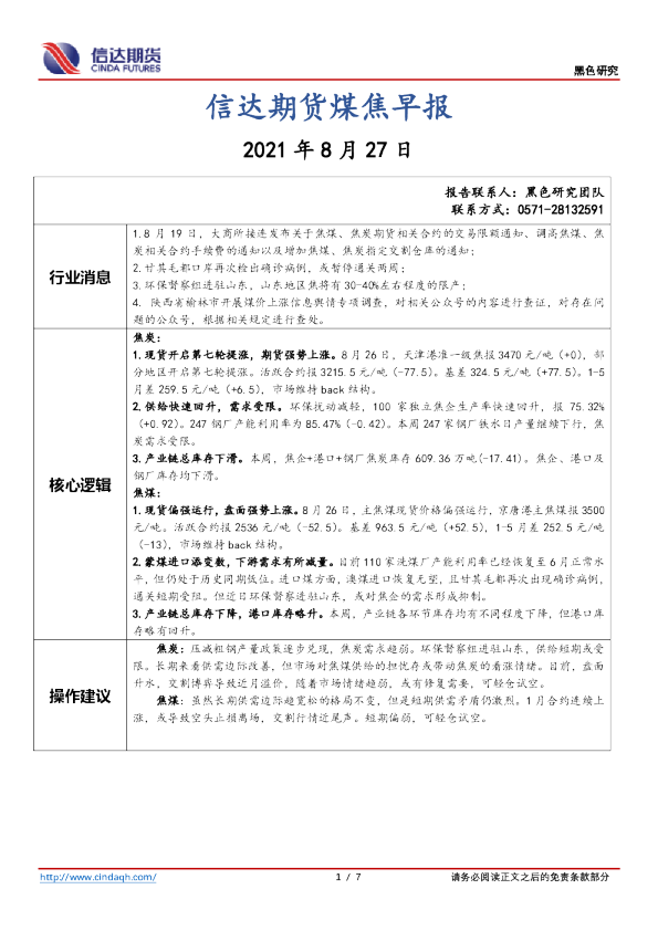 煤焦早报