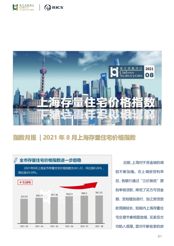 房地产行业指数月报：2021年8月上海存量住宅价格指数