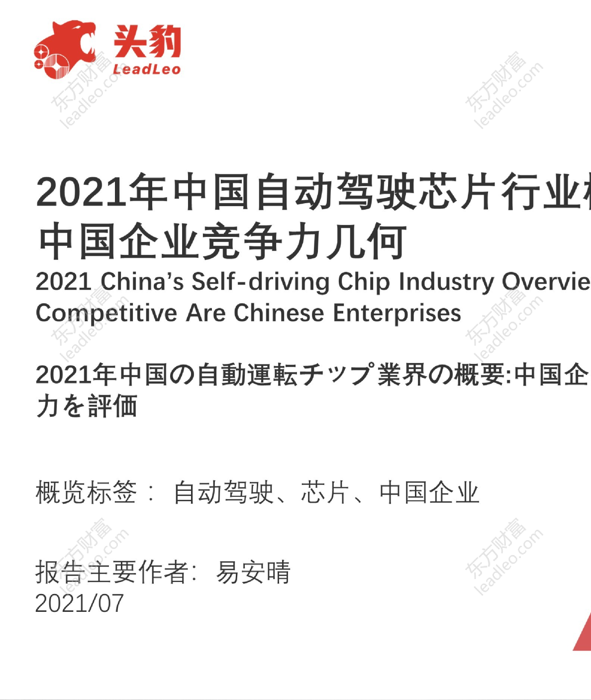 2021年中国自动驾驶芯片行业概览：中国企业竞争力几何