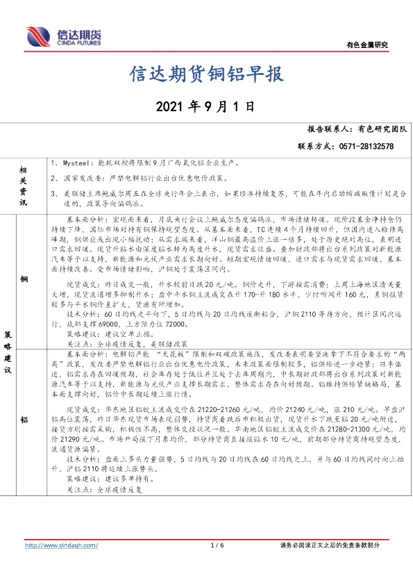 铜铝早报
