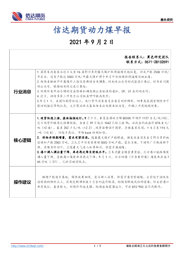 动力煤早报