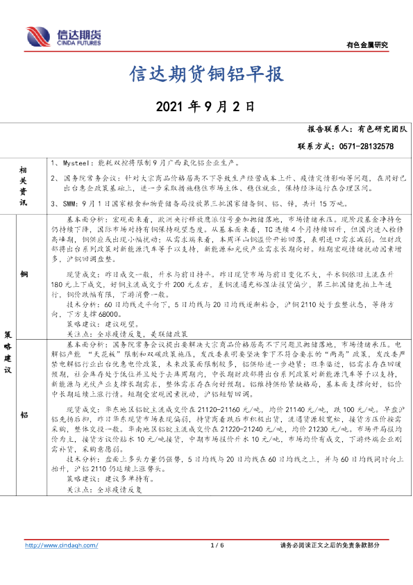 铜铝早报