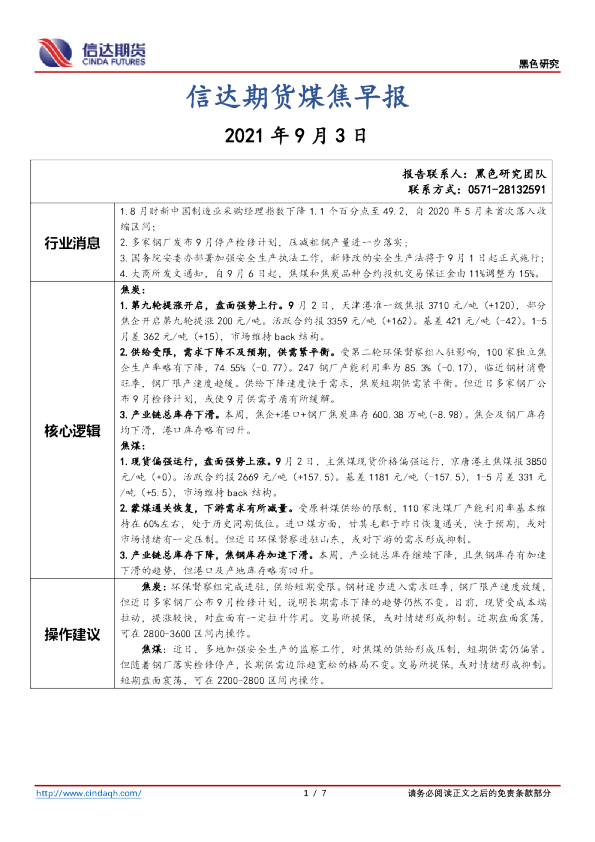 煤焦早报
