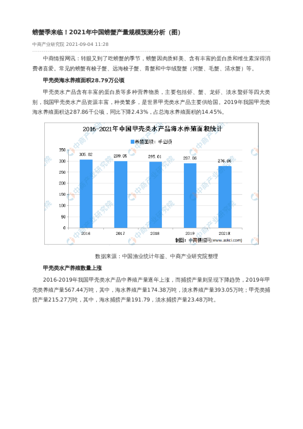 螃蟹季来临！2021年中国螃蟹产量规模预测分析（图）