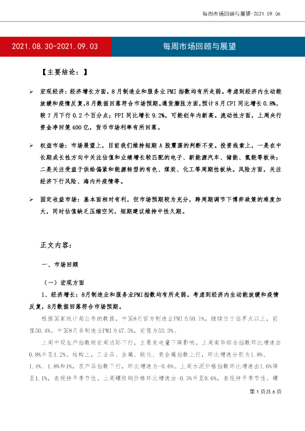 每周市场回顾与展望