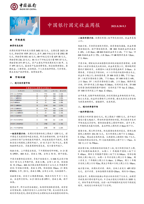 固定收益周报2021年9月6日