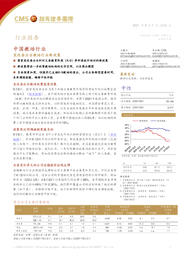 中国教培行业：发改委出台教培行业新政策