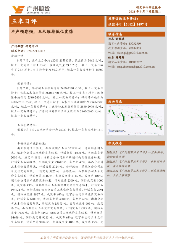 丰产预期强，玉米维持低位震荡