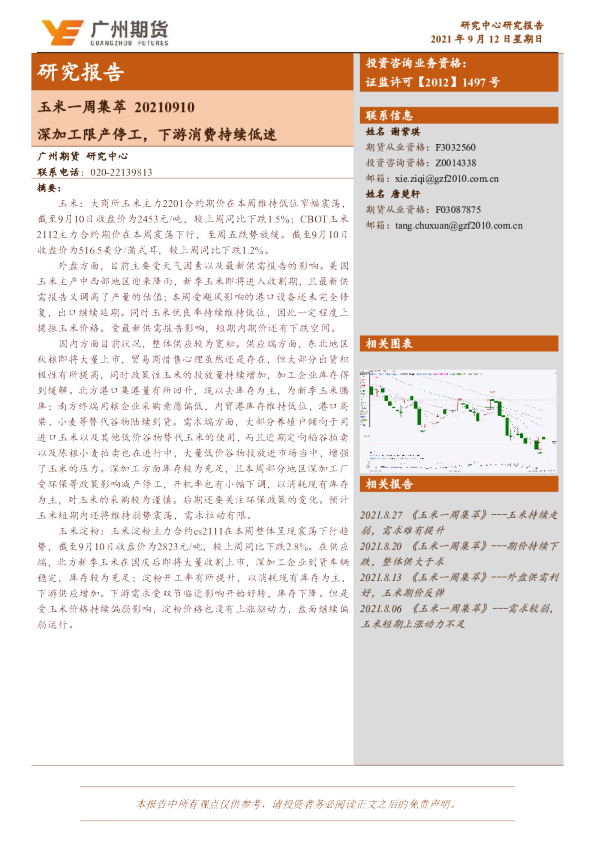 深加工限产停工，下游消费持续低迷