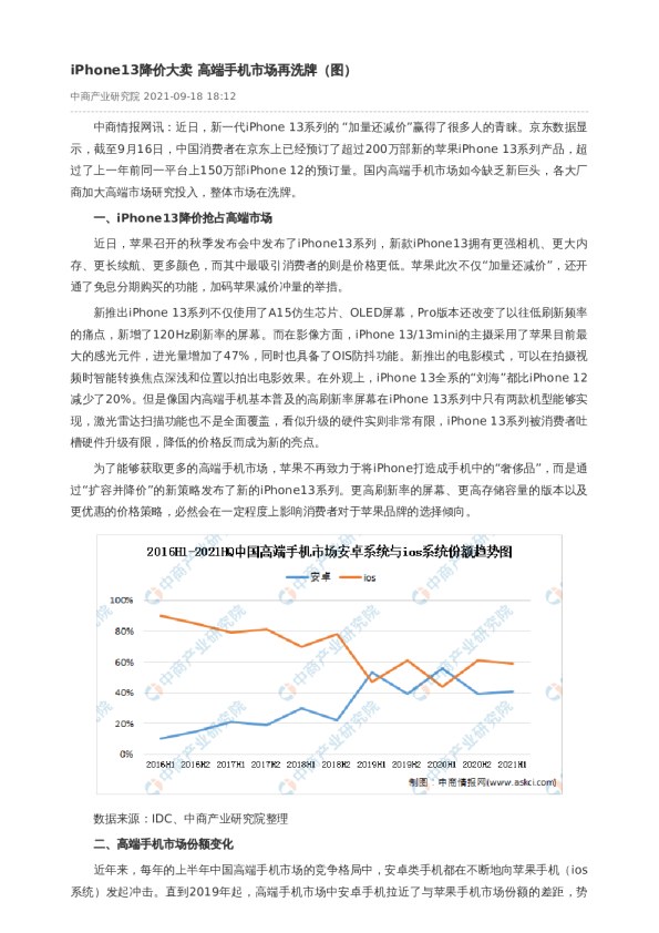 iPhone13降价大卖 高端手机市场再洗牌（图）
