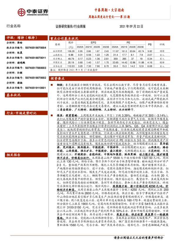周期品周度运行变化