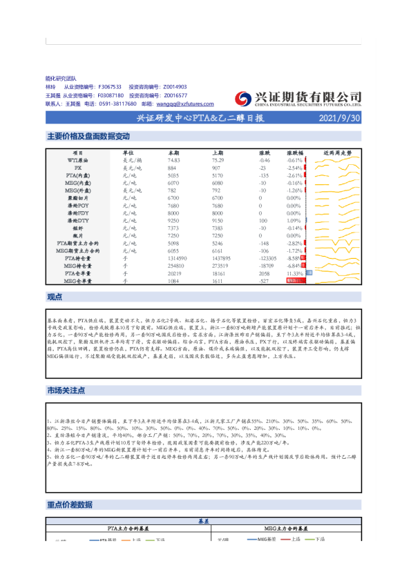兴证研发中心PTA&乙二醇日报
