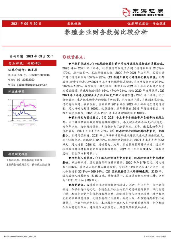 农林牧渔行业：养殖企业财务数据比较分析