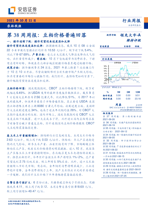 第38周周报：豆粕价格普遍回落