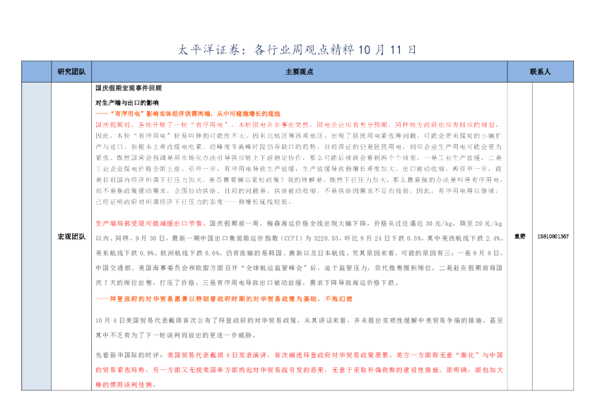 各行业周观点精粹