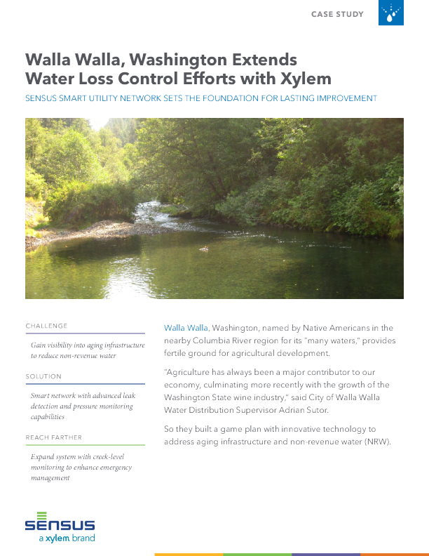华盛顿州Walla Walla扩大了与Xylem的失水控制工作