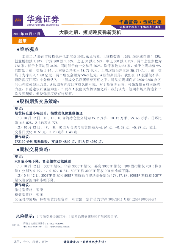 大跌之后，短期迎反弹新契机
