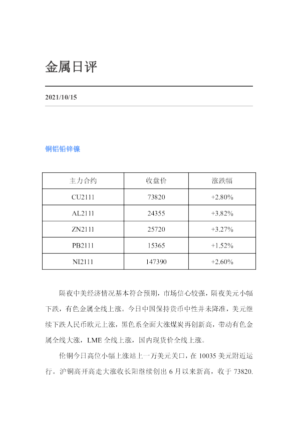 金属日评