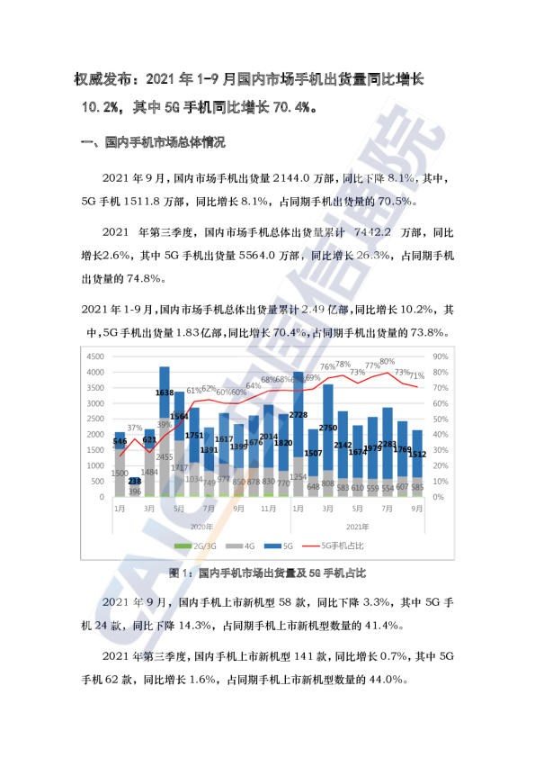 手机行业：2021年9月份国内手机市场运行分析报告（中文版）