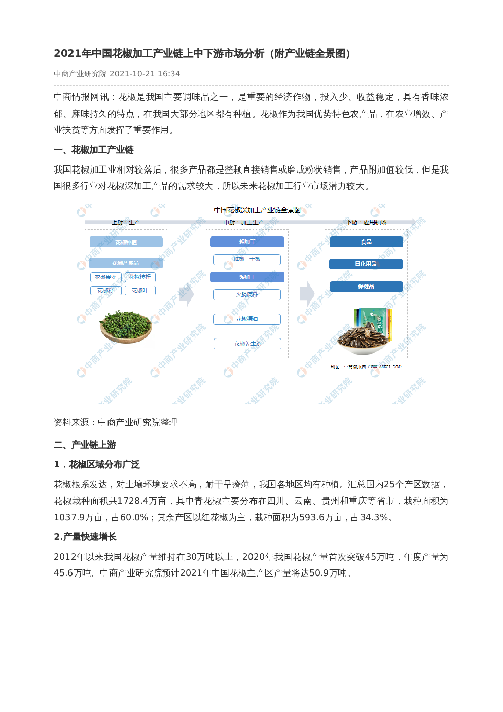 2021年中国花椒加工产业链上中下游市场分析（附产业链全景图）