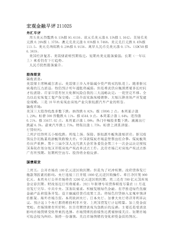宏观金融早评