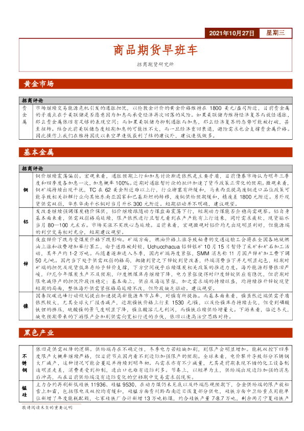 商品期货早班车