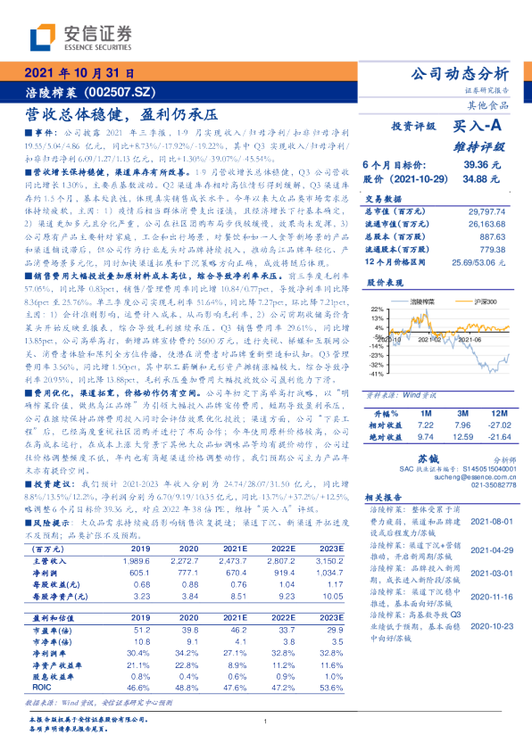 营收总体稳健，盈利仍承压