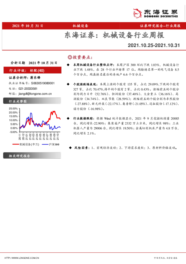 机械设备行业周报