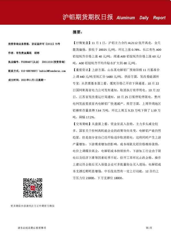 沪铝期货期权日报