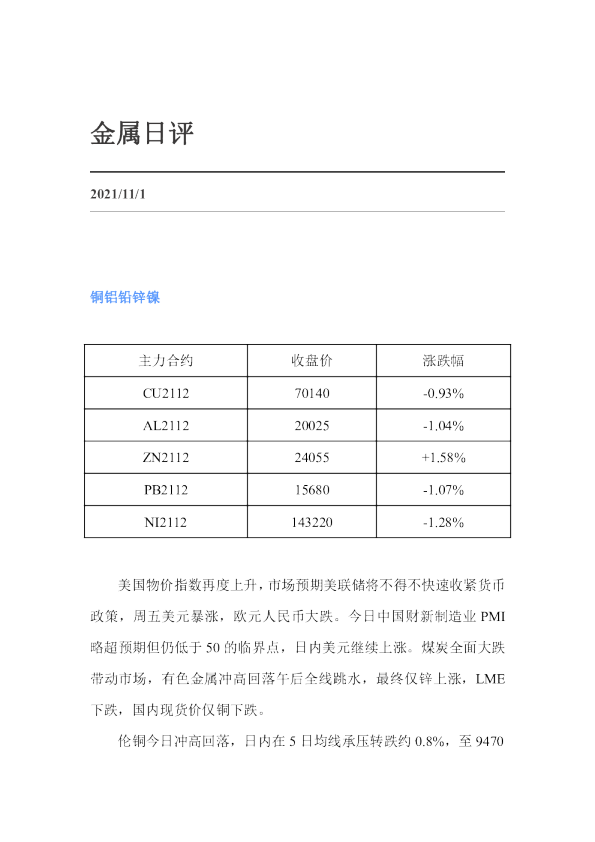 金属日评